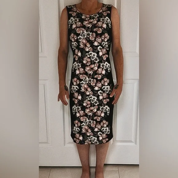 White House Black Market Floral Midi Dress - Black and Pink - Picture 1 of 4